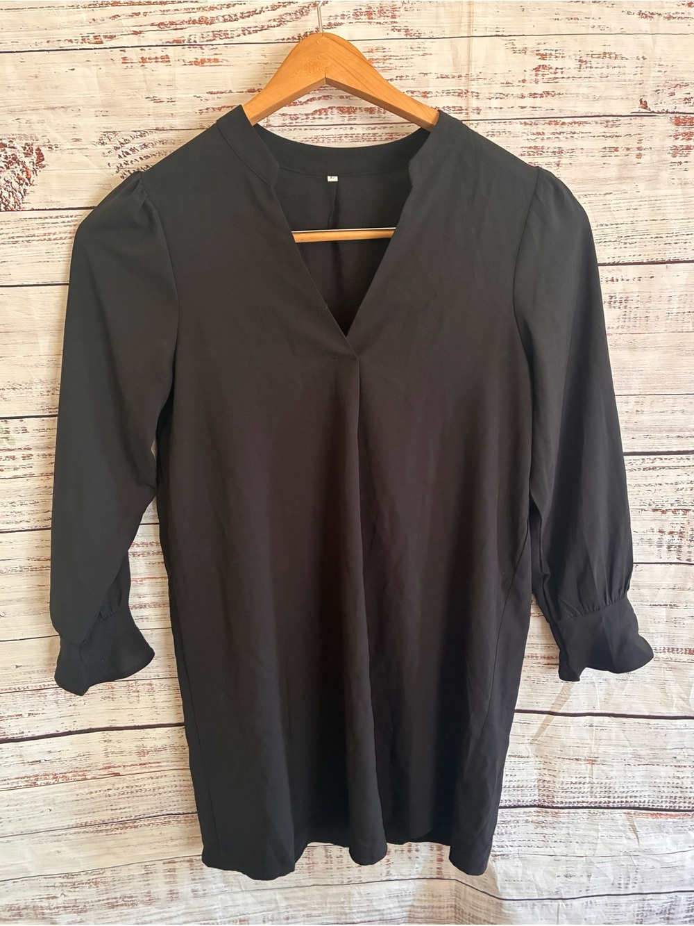 SHEIN Black V-Neck 3/4 Sleeve Dress Large